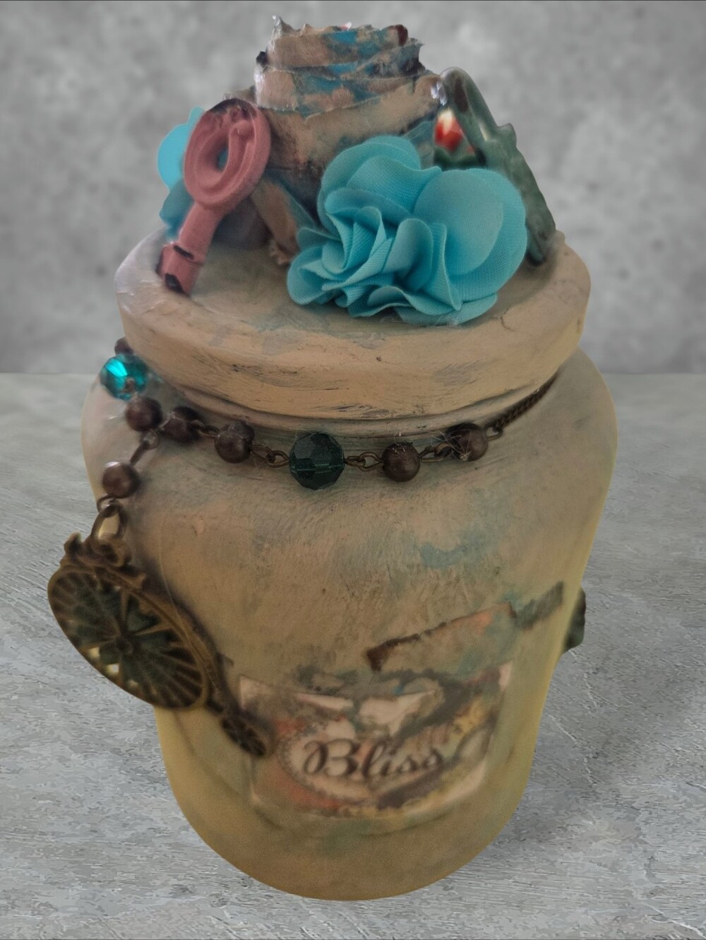 Handcrafted Art Decorative Vintage-Inspired Shabby Chic Junk Jar